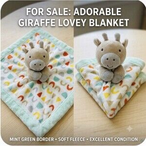 Lullaby Lane Giraffe Security Blanket Rattle Lovey Tan Mint Green 12" Plush Toy